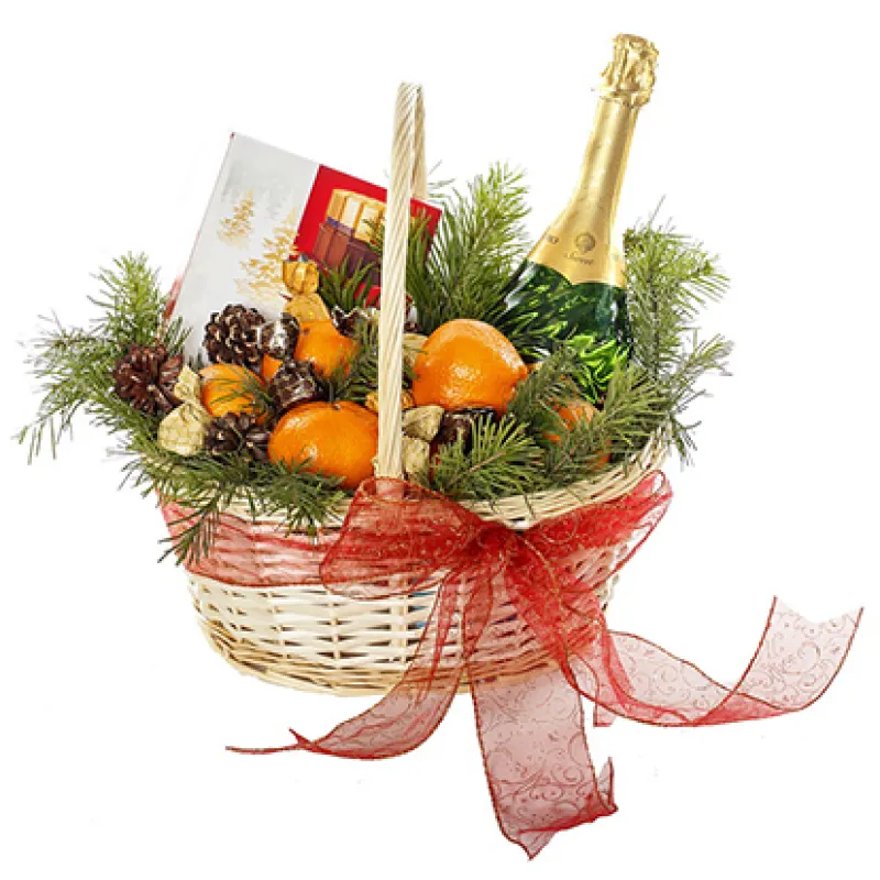 Корзина Новогодняя с Шампанским и конфетами, доставка Коломна